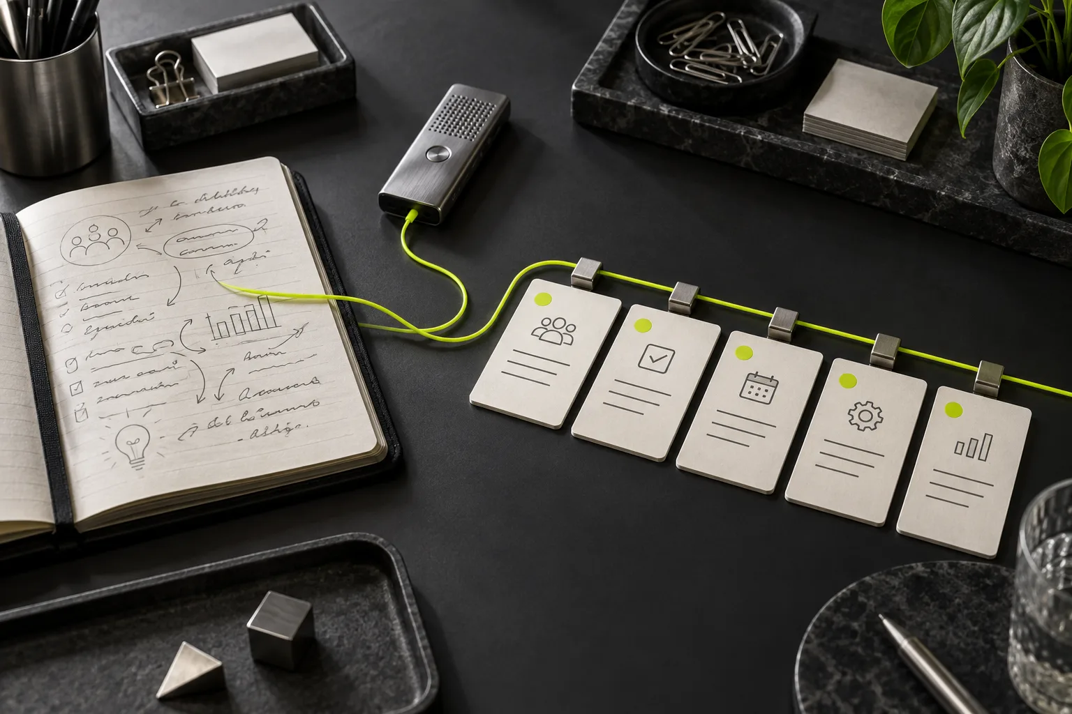 Meeting notes transformed into organized task cards through an automation workflow